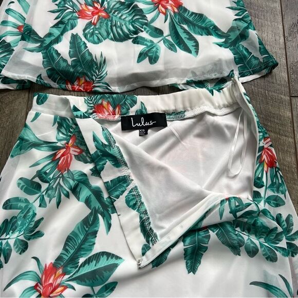 Lulu’s Evadne White and Teal Tropical Print Two-Piece Maxi Dress NWT Size XS - Picture 9 of 16